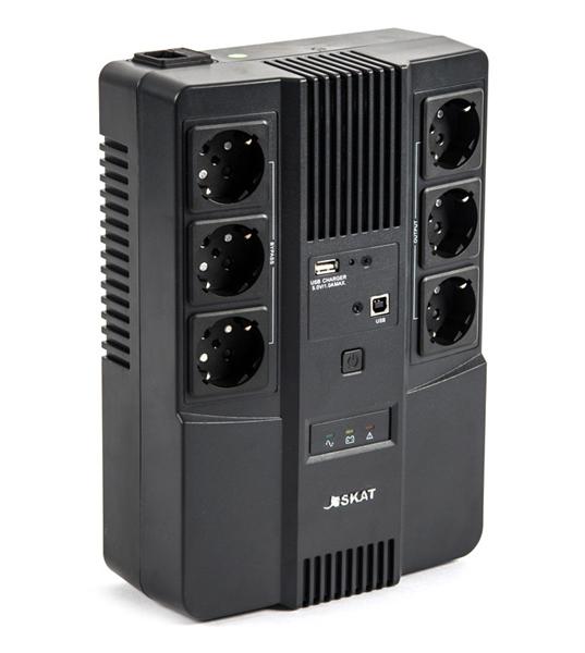 ИБП Бастион SKAT-UPS 600 AI {Line-interactive, 600/360Вт, USB/RJ-45, АКБ 1х 7Ач, сверху ЕВРО 3+3, МПТ} 8998