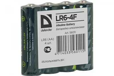 Defender Батарейка алкалиновая LR6-4F AA, в пленке 4шт 56011
