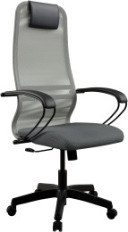 Кресло МЕТТА SU-B-8, сетка/ткань, до 120кг, топ-ган, фиксированные подлокотники,  светло-серый