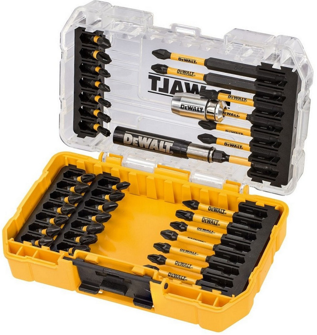 Набор оснастки DeWalt DT70731T-QZ 37 предметов материал изготовления: инструментальная сталь, для дрелей/шуруповертов/гайковертов, состав набора: биты, насадки, тип шлица: звездочка Torx , крест PH1, крест PH2, крест PH3, крест PZ1, крест PZ2, крест PZ3