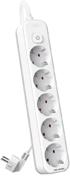 Сетевой фильтр Deli ET437, 1.8м, белый