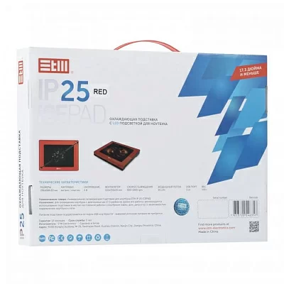 Подставка для ноутбука STM IP25 Red. STM Laptop Cooling IP25 Red (17,3"", 1x(150x150),   plastic+metal mesh)