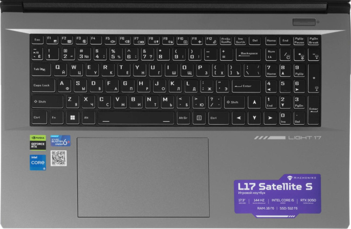 Ноутбук Machenike L17 Satellite S Core i5 12450H 16Gb SSD512Gb NVIDIA GeForce RTX 3050 4Gb 17.3" IPS FHD 1920x1080 FreeDOS grey WiFi BT Cam 2668mAh JJ00GX00JRU