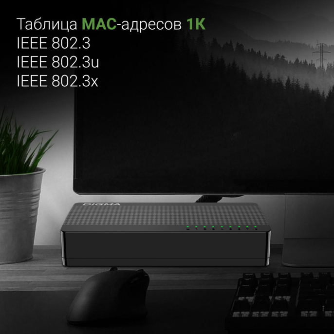 Коммутатор Digma DSW-308FE, неуправляемый