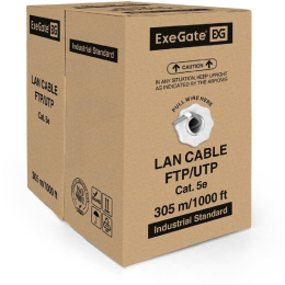Кабель ExeGate UTP-2-C5e-CCA-S24-IN-PVC-GY-305 UTP 2 пары кат.5e CCA, 24AWG, бухта 305м, серый, PVC EX256745RUS