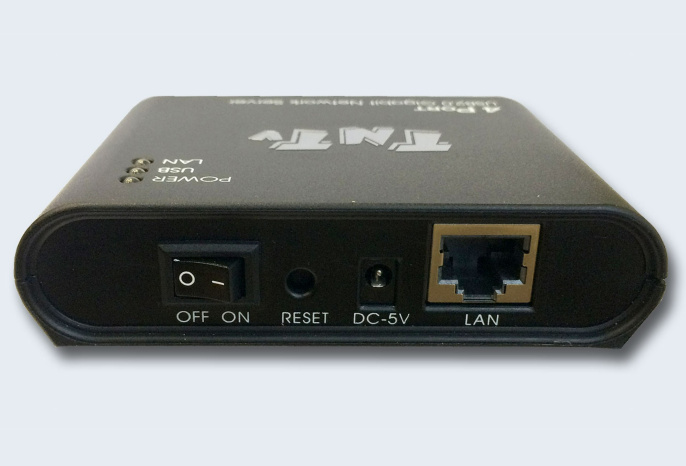 TNT MMS-UNS4-G Удлинитель, USB 2.0, неогранич.при подкл.через LAN, 1xUTP, max data rate high-speed 480Mbps/full-speed 12Mbps/low-speed 1.5Mpbs, 4xUSB A, DC 5V, макс.расст. до сетевого коммутатора 100м