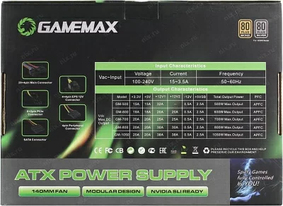 Блок питания GameMax GM-1050 GM MODULAR 1050W ATX (24+2x4+4x6/8пин) Cable Management