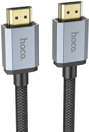 Кабель Hoco US03,  HDMI (m) (прямой) -  HDMI (m) (прямой),  GOLD ,  круглое,  2м,  коробка,  черный