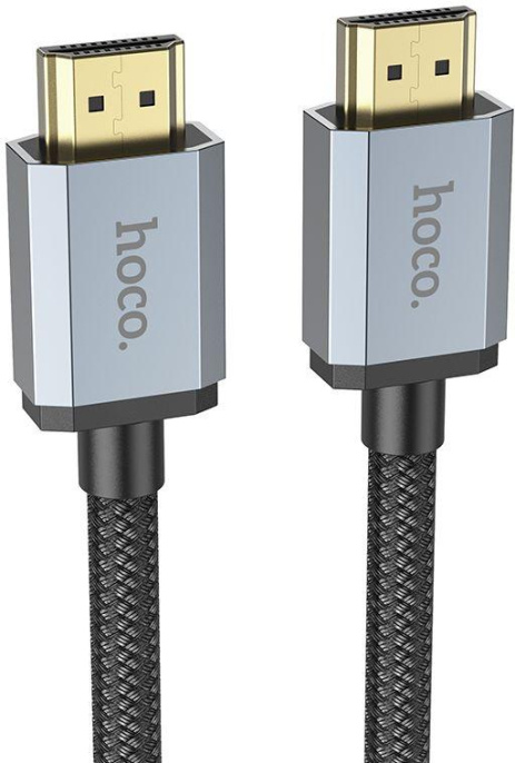 Кабель Hoco US03,  HDMI (m) (прямой) -  HDMI (m) (прямой),  GOLD ,  круглое,  2м,  коробка,  черный