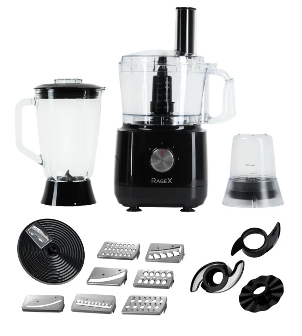 Кухонный комбайн RAGEX R103-000 12 в 1, 1.2 литра, 2 скорости, 1000 Вт, черный