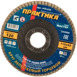 Круг лепестковый торцевой 115 х 22 мм Р 120, ПРАКТИКА 919-235