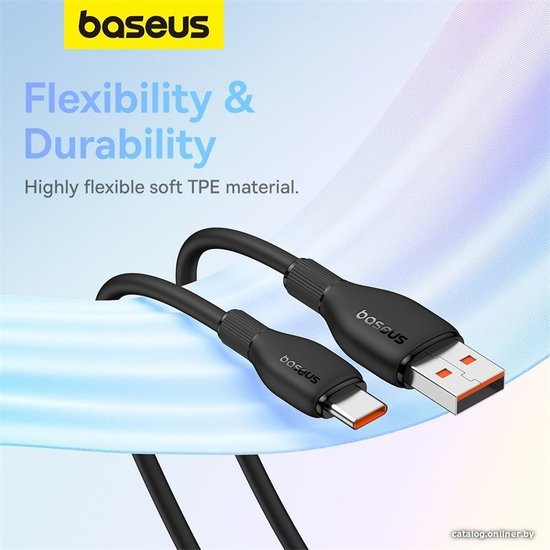 Кабель Baseus P10355703111-01 Pudding Series Fast Charging Cable USB to Type-C 100W 2m Cluster Black сверхбыстрая зарядка, синхронизация данных: USB 2.0, 480 Мбит/с