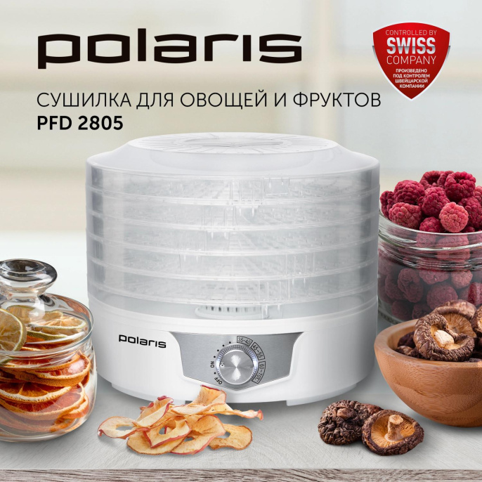 Сушилка для овощей и фруктов POLARIS PFD 2805, белый, 5 поддонов
