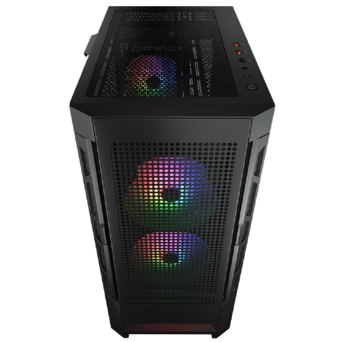 Корпус ATX Без БП Cougar Airface RGB CGR-5ZD1B-AIR-RGB Tempered Glass, 1xUSB 2.0, 2xUSB-A 3.2 5Гбит/с, 3x120mm ARGB FAN, HD Audio+Mic, VGA MAX 330mm, CPU MAX 190mm, пылевые фильтры Black
