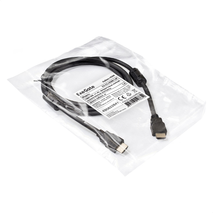 Кабель HDMI ExeGate EX-CC-HDMI-1.8F 19M/19M, 1,8м, v1.4b, ферритовые кольца, позолоченные контакты EX300424RUS