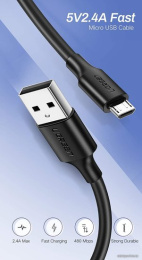 Кабель UGREEN US289 60135 USB 2.0 A to Micro USB Cable Nickel Plating. Длина: 0,5м. Цвет: черный (60135_)
