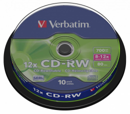 Оптический диск CD-RW Verbatim 700МБ 12x, 10шт., cake box [43480]