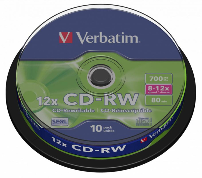 Оптический диск CD-RW Verbatim 700МБ 12x, 10шт., cake box [43480]