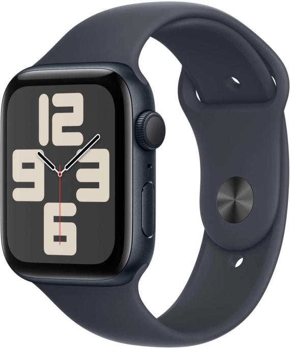 Смарт-часы Apple Watch SE 2024 A2723 44мм OLED корп.темная ночь Sport Band рем.темная ночь разм.брасл.:S/M MXEJ3ZP/A