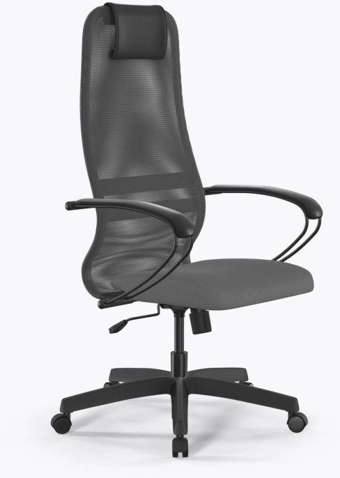 Кресло МЕТТА SU-B-8, сетка/ткань, до 120кг, топ-ган, фиксированные подлокотники,  светло-серый