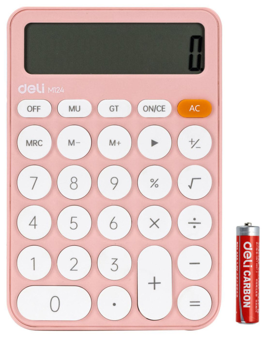 Калькулятор Deli EM124PINK,  12-разрядный, розовый