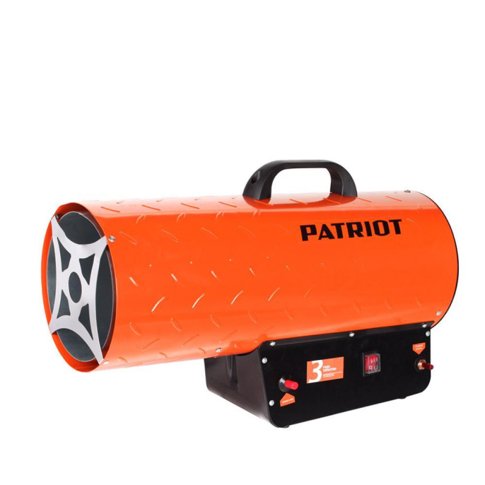 Калорифер газовый PATRIOT GS 50 [633445024] {Мощн. 50 кВт;Эл.двиг.: 70 Вт - 220 Вольт; Тип газа: пропан/бутан; Расход: 2,9 кг/час; Вес: 7.5 кг; Редуктор и шланг в комплекте.}
