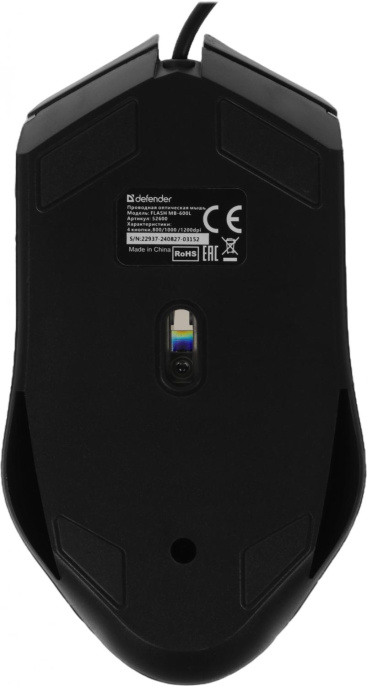 Мышь проводная DEFENDER Flash (Вспышка) MB-600L черный (USB, 1200dpi, 4but) (52600)