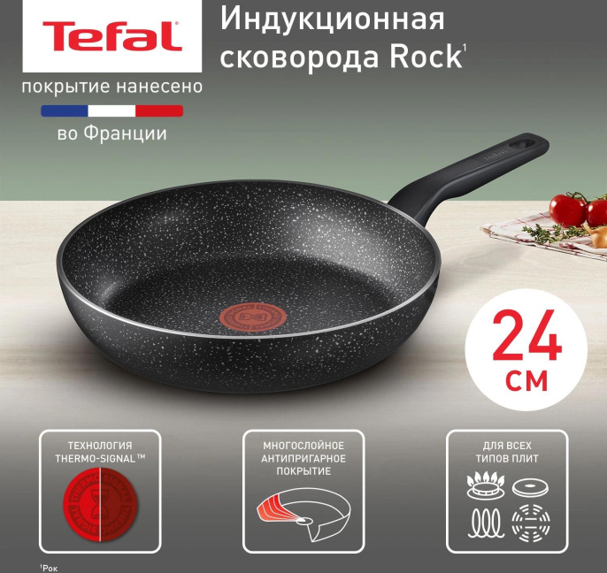 Сковорода Tefal Rock 4235124 круглая 24см покрытие: антипригарное ручка несъемная без крышки черный 9100054293