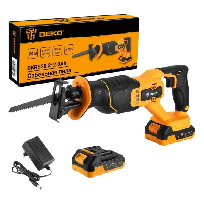 Аккумуляторная сабельная пила DEKO DKRS20, 20В, 2х2.0Ач 063-4253