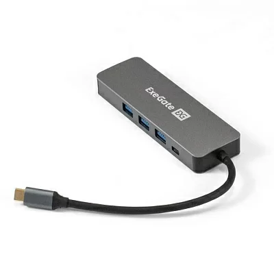 Док-станция ExeGate DUB-31C/PD/H EX293984RUS (кабель-адаптер USB Type-C -- 3xUSB3.0 + PD 60W + HDMI 4K@30Hz, Plug&Play, серый)