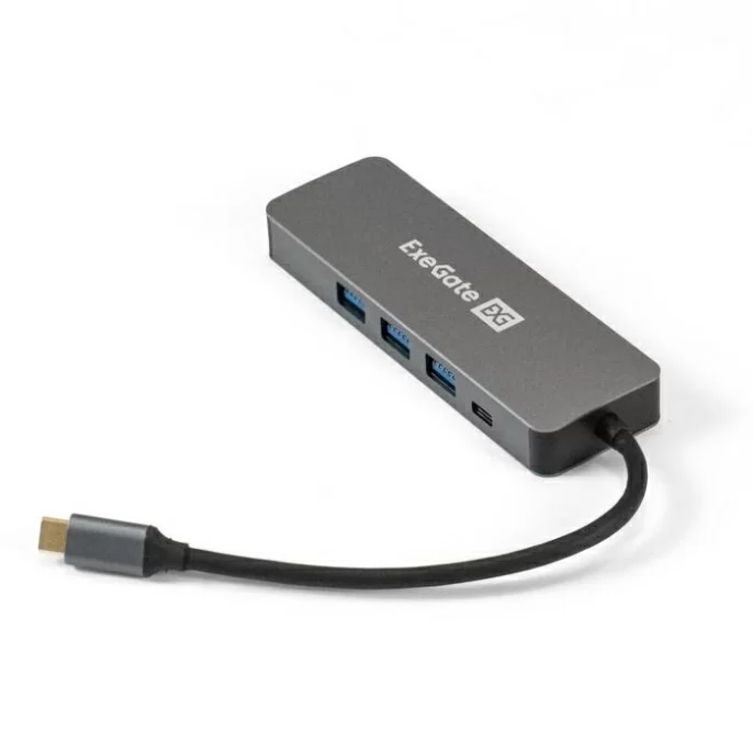 Exegate EX293984RUS Док-станция ExeGate DUB-31C/PD/H (кабель-адаптер USB Type-C -- 3xUSB3.0 + PD 60W + HDMI 4K@30Hz, Plug&Play, серый)