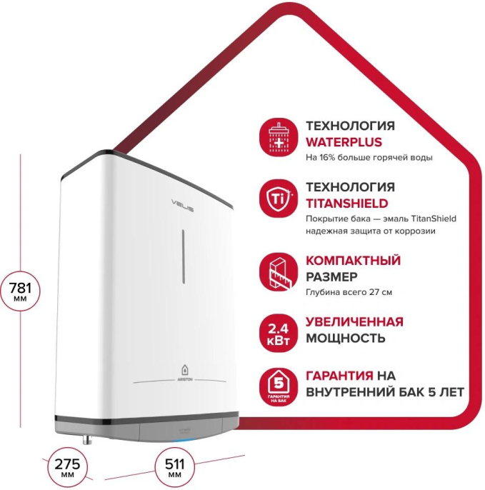 Водонагреватель Ariston Velis Style R 50 2.4кВт 50л электрический настенный/белый