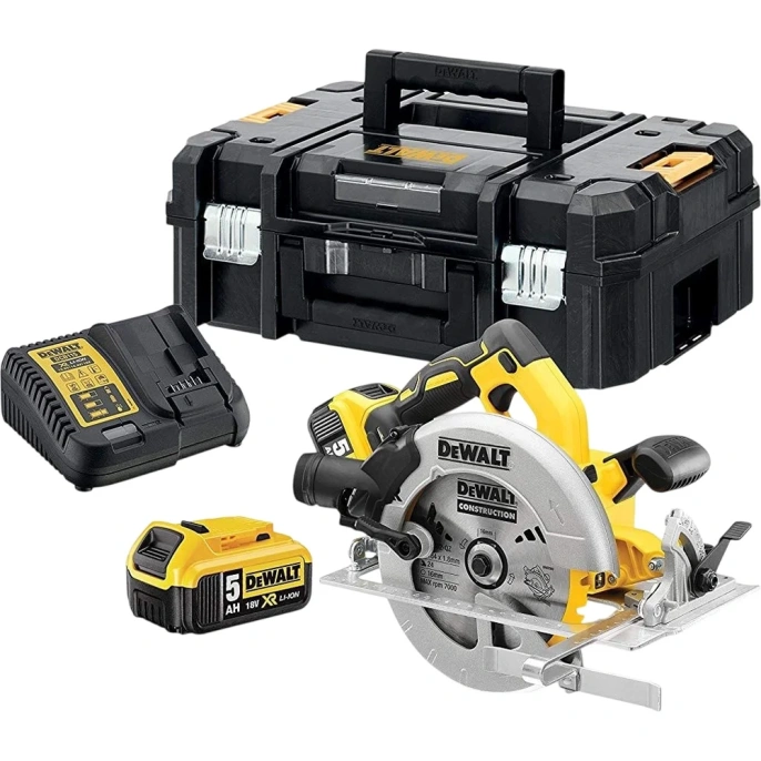 Аккумуляторная дисковая пила Dewalt DCS570P2, 18 В, 184 мм, 5500 об/мин, с 2 АКБ 5 Ач и ЗУ, в кейсе TSTAK DCS570P2-QW