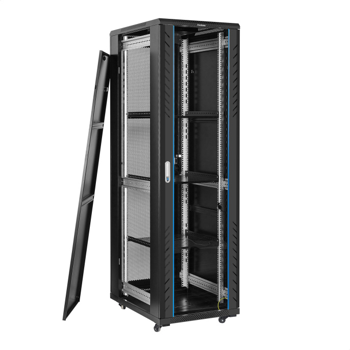 Шкаф телекоммуникационный 19" напольный 42U ExeGate EC-FS-42U.600.800.G.V.BLACK (19”, 42U, 600x800x2054mm (ШхГхВ), передняя дверь закаленное стекло, задняя перфорированная дверь, съемные боковые панели, пыле- и влагозащита IP20,  (EX300274RUS)