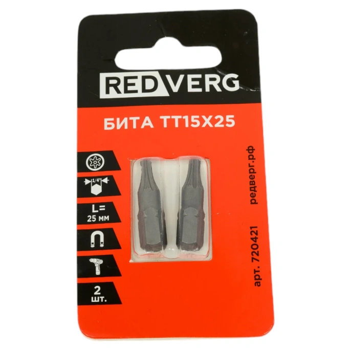 Бита Torx Tamper ТТ15, 25 мм, 2 шт. REDVERG 6623496