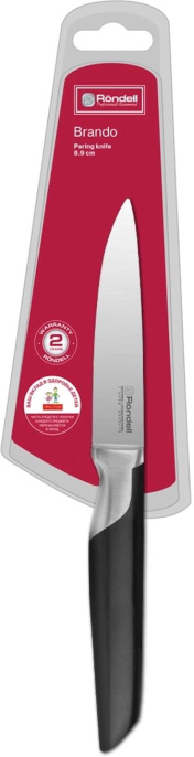 Нож кухонный Rondell Brando RD-1433 стальной универсальный для овощей лезв.90мм прямая заточка черный блистер