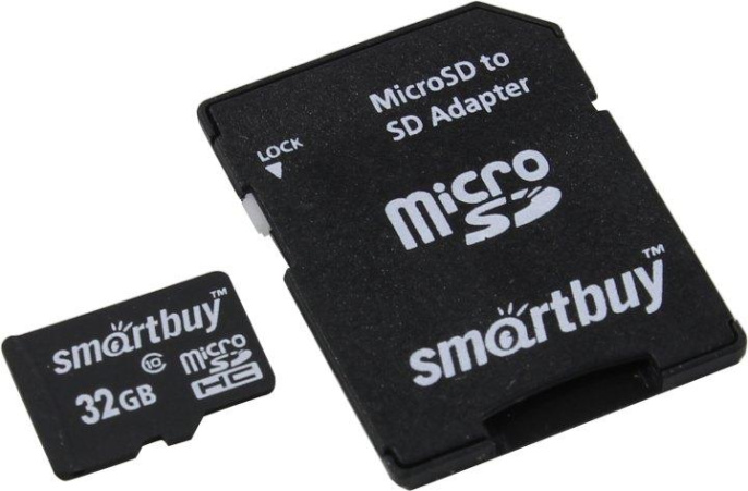 Micro SDHC карта памяти Smartbuy 32GB Class 10 с адаптером SD SB32GBSDCL10-01LE