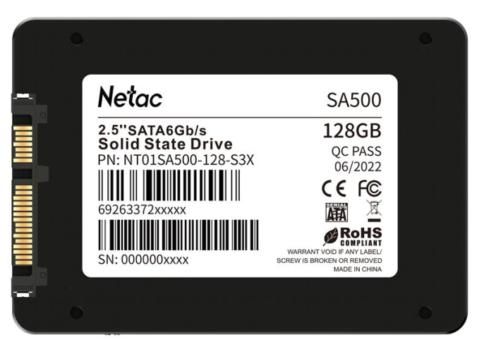 SSD накопитель NETAC SA500 NT01SA500-128-S3X 128ГБ, 2.5", SATA III, SATA