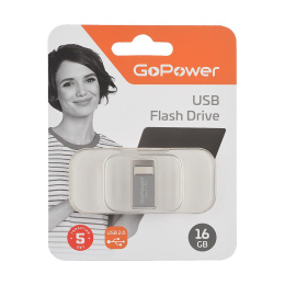 Флеш-накопитель GoPower MINI 16GB USB2.0 металл серебряный 1/50/1000