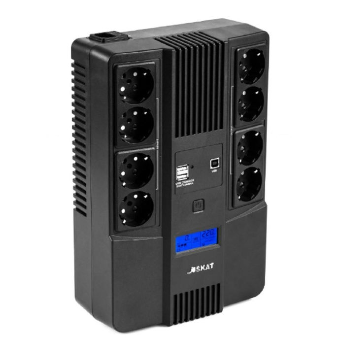 8933 ИБП SKAT-UPS 800-AID-IN-1x9-8 220В 480Вт, LCD, АКБ 1x 9Ач, line interactive, мод.синус, 8хSchuko,2xUS