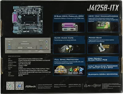 Материнская плата ASRock J4125B-ITX (Celeron J4125 onboard) PCI-E 16.0x1 M.2 SO-DIMM 2xDDR4 2400MHz HDMI+VGA+DVI ATX RTL