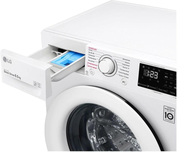 Стиральная машина LG F2V3GS3W, с фронтальной загрузкой, 8.5кг, 1200об/мин, с паром, инверторная
