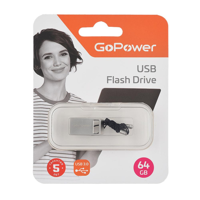 Флеш-накопитель GoPower MINI 64GB USB3.0 металл серебряный 1/50/1000 00-00027359