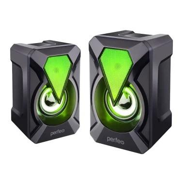 Perfeo колонки "FLAMES", 2.0, мощность 2х3 Вт, USB, чёрн, Game Design, LED подсветка 7 цв