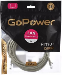 Патч-корд GoPower RJ-45 m -RJ-45 m 5.0м кат.5е ПВХ 26AWG серый в пакете 1/50 00-00027475