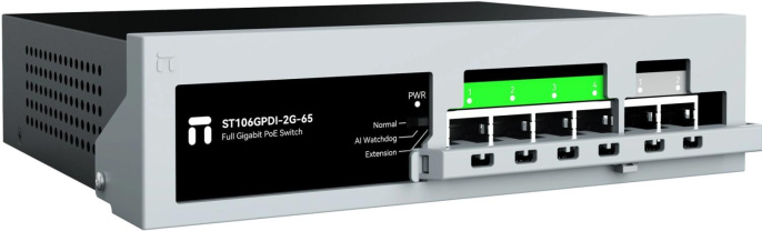 Коммутатор Netis ST106GPDI-2G-65 L2 6x1Гбит/с 1xКомбо 1000BASE-T/SFP 4PoE+ 65W неуправляемый