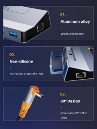 Док-станция CABLETIME CB05G (CT-SDK7-AG) 6 в 1 USB C Dock 4K @ 60 Гц HDMI, 5 Гбит/с, 100 Вт, Ethernet 1000 Мбит/с, алюминиевая конструкция