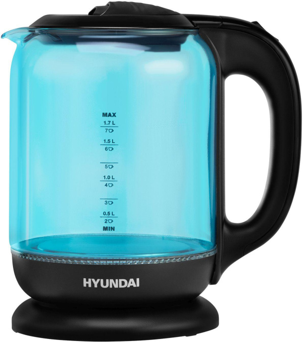 Чайник электрический Hyundai HYK-G2806 1.7л. 2200Вт голубой/черный корпус: стекло