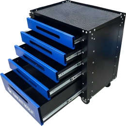 Инструментальная тележка Great Wolf 5 ящиков, колеса с тормозом, синяя GWT-B5
