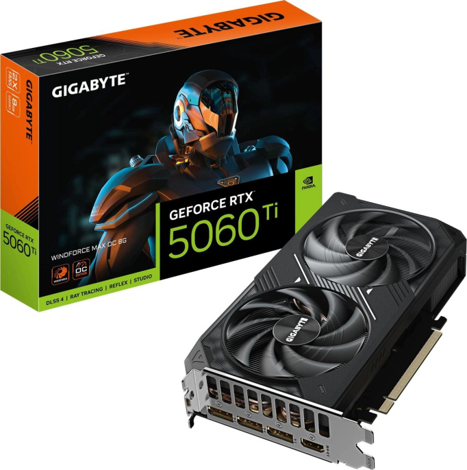 Видеокарта NVIDIA GeForce Gigabyte RTX 5060Ti WINDFORCE MAX OC 8G GV-N506TWF2MAX OC-8GD 8Gb GDDR7 HDMI+3xDP RTL